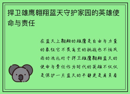 捍卫雄鹰翱翔蓝天守护家园的英雄使命与责任